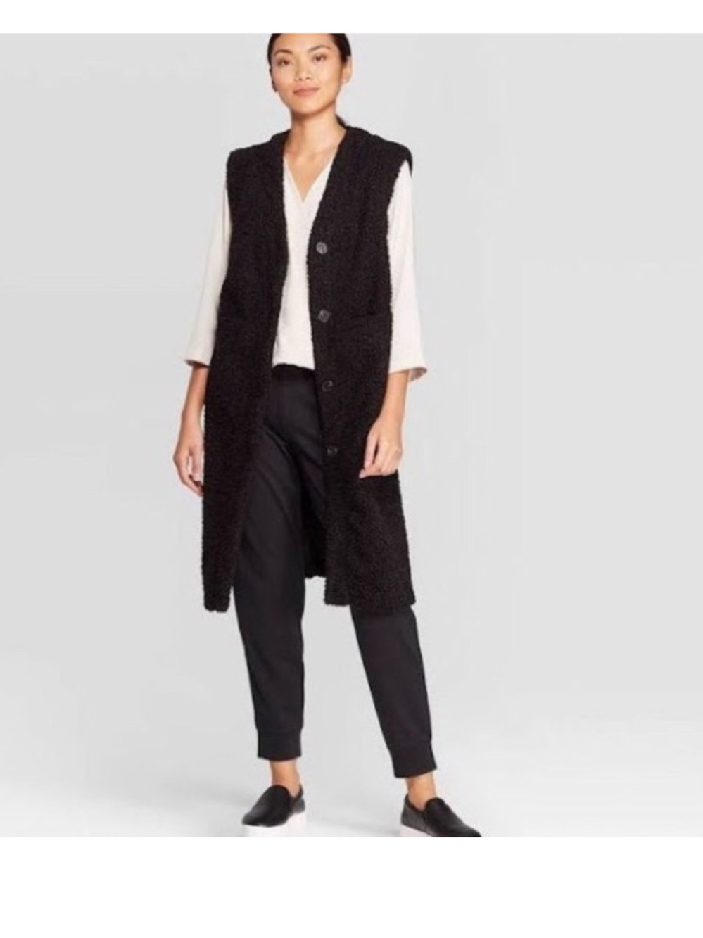 Prologue Black Long Sherpa Button Vest